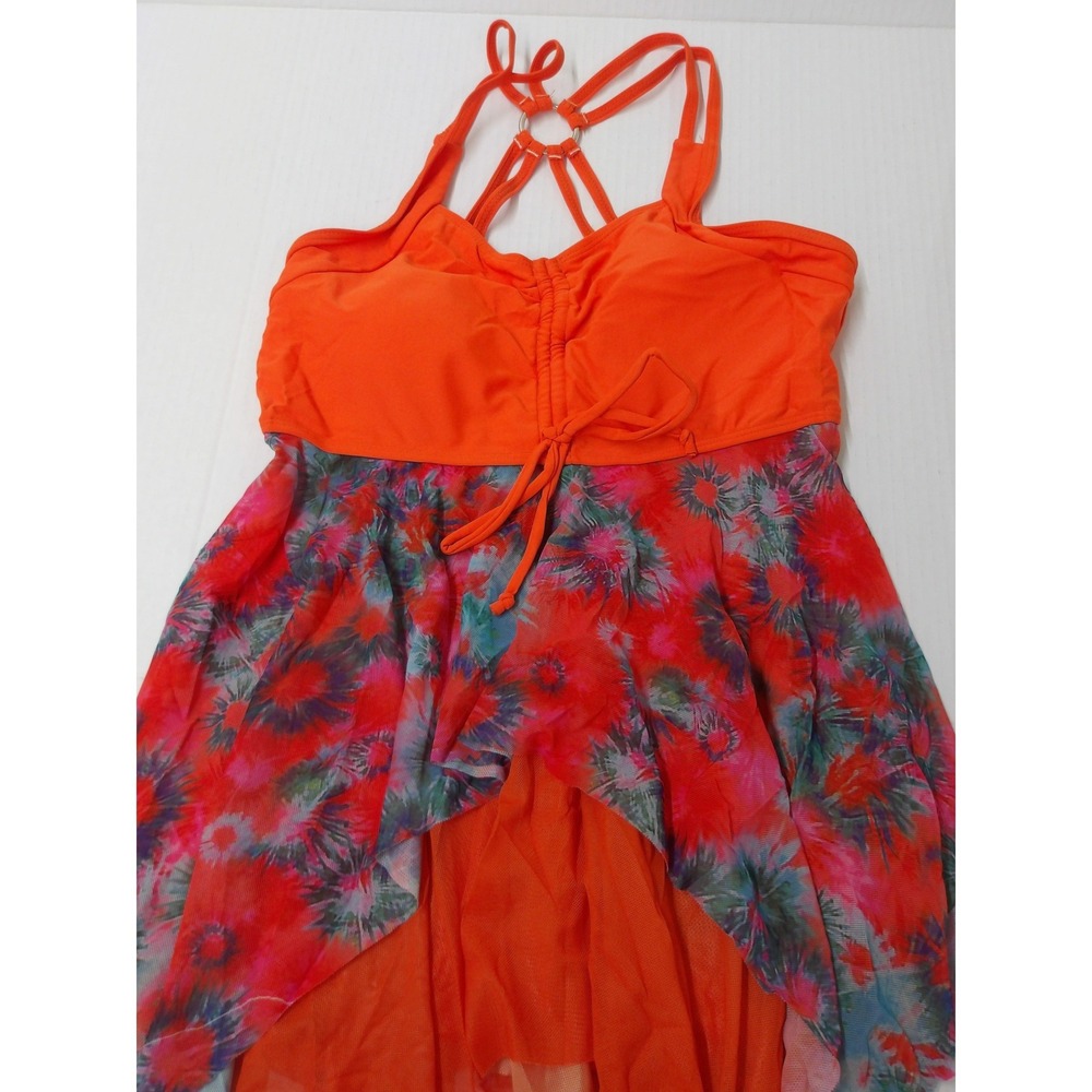 Century‎ Star Womens Orange Floral Mesh Overlay Tankini Swimsuit Set Sz M/#26535